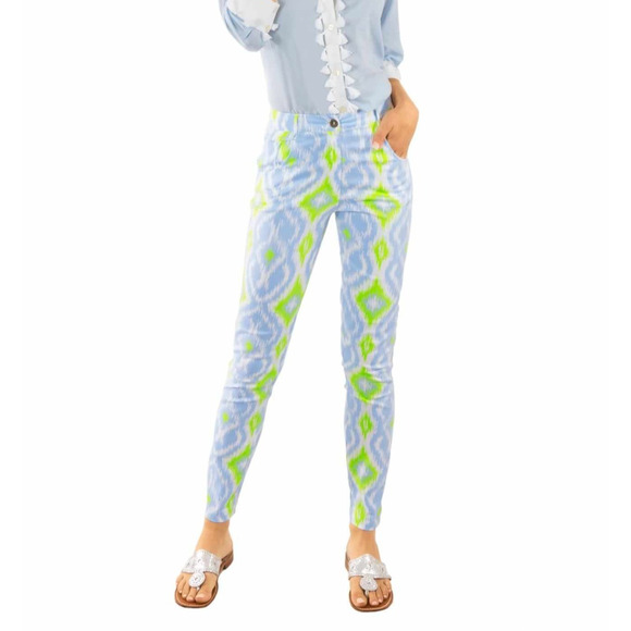 Gretchen Scott Gripeless Cotton Spandex Jeans Kitt Ikat Size L Stretch 5 Pockets - Picture 1 of 10